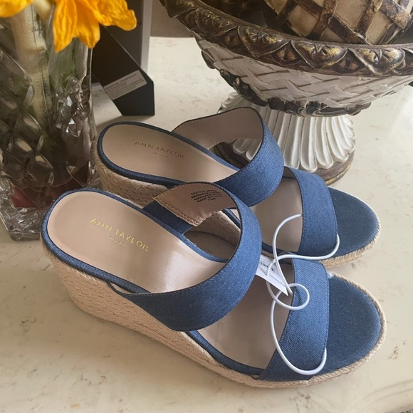 Ann Taylor Denim Blue Wedge Sandals - Picture 2 of 2